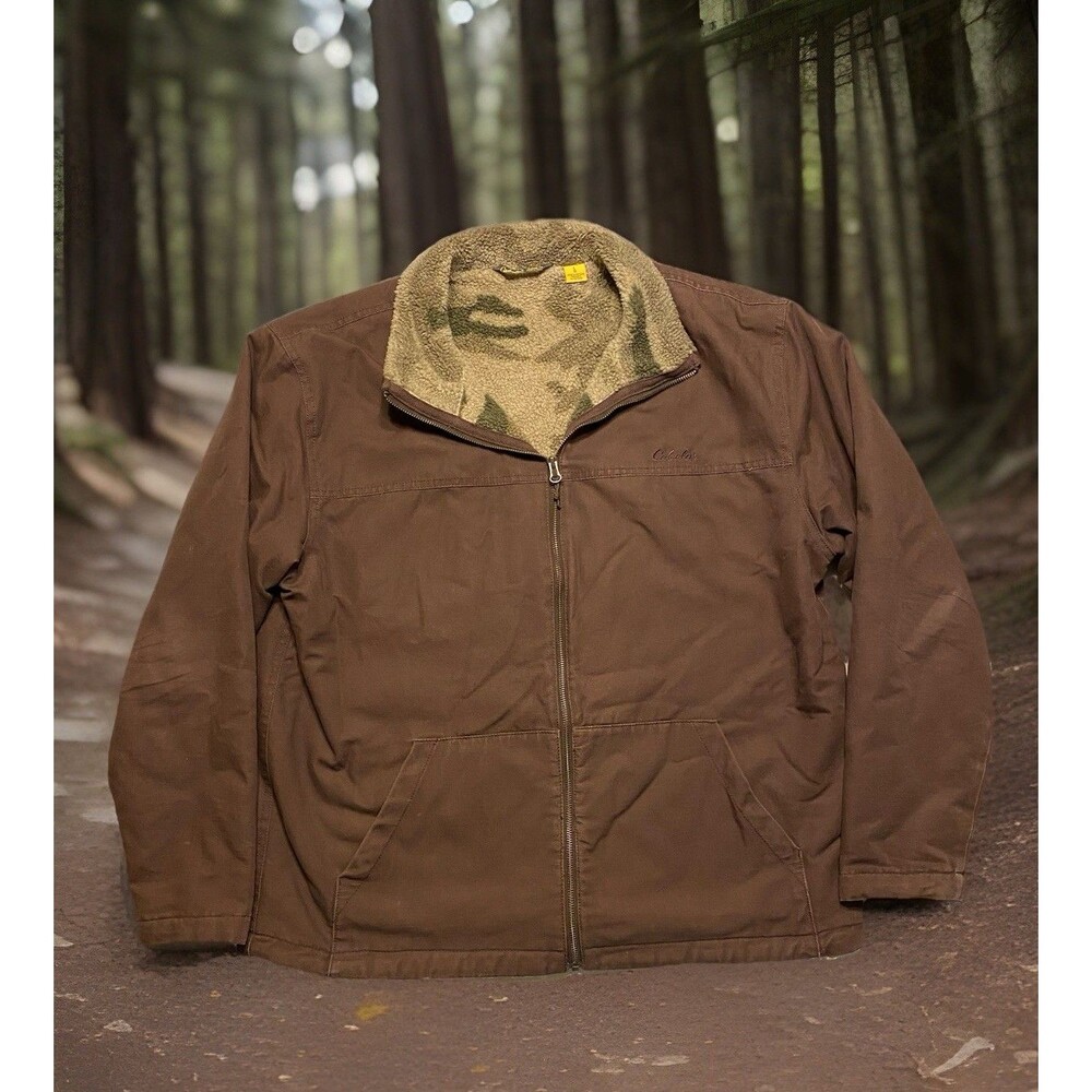Cabela’s Duck Canvas Workwear Jacket Large Brown Sherpa Camo Lined Thinsulate